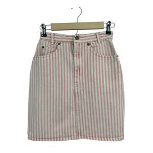 Vintage 90s Palmettos Pink Stripe Denim Skirt Size 7 Retro Sportswear
